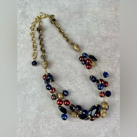 Chico’s Multi-Strand Illusion Statement Necklace | Rich Jewel Tones - Picture 4 of 4